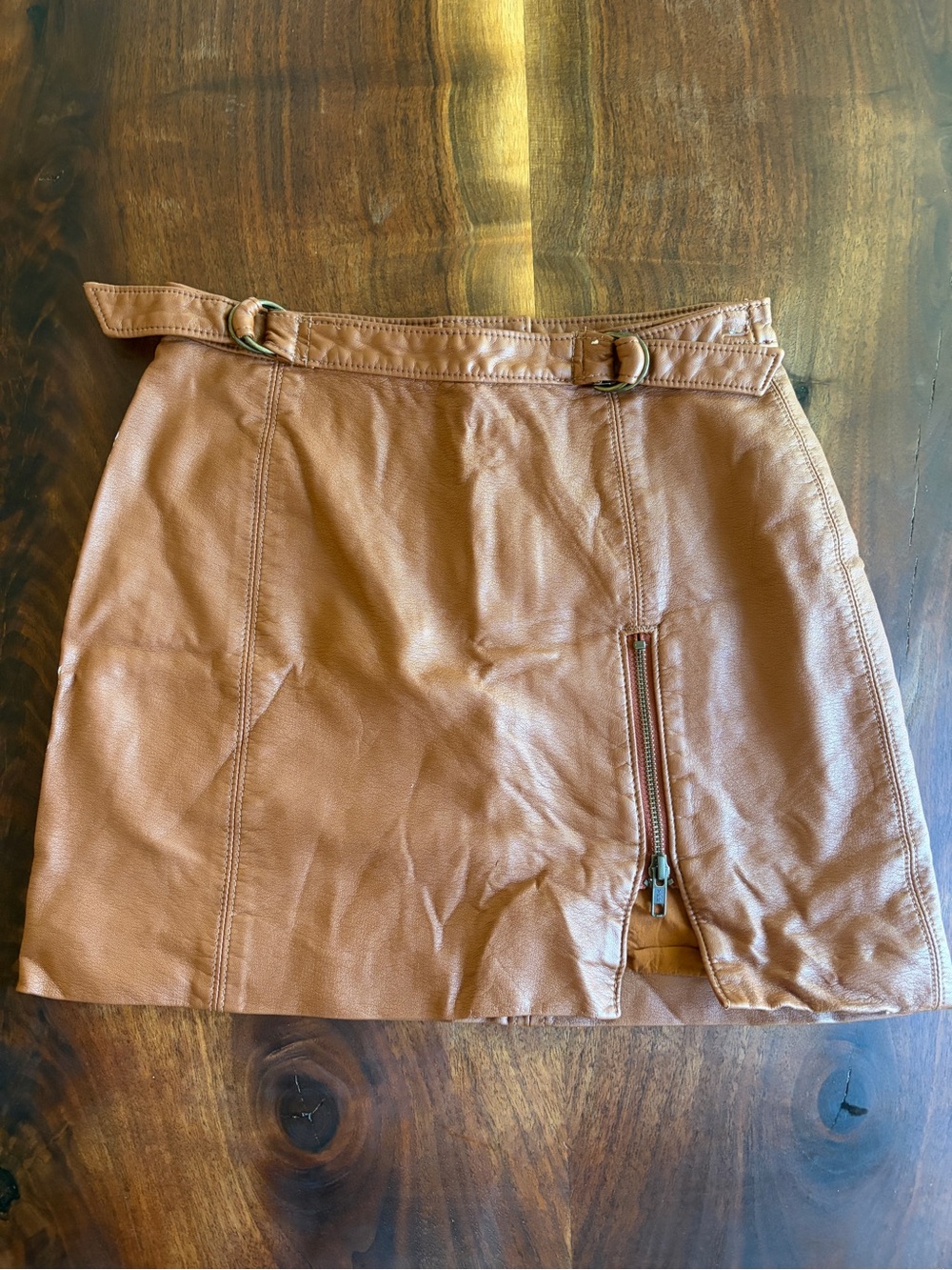 Free People Tan Faux Leather Mini Skirt with Belt Sz 0
